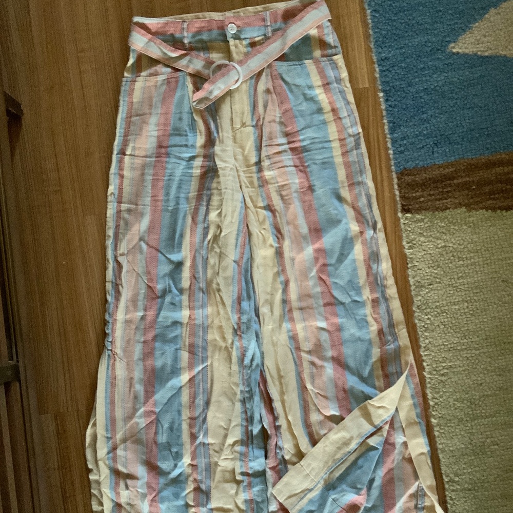 Anthropologie Multi Colored Linen Wide Leg Pants